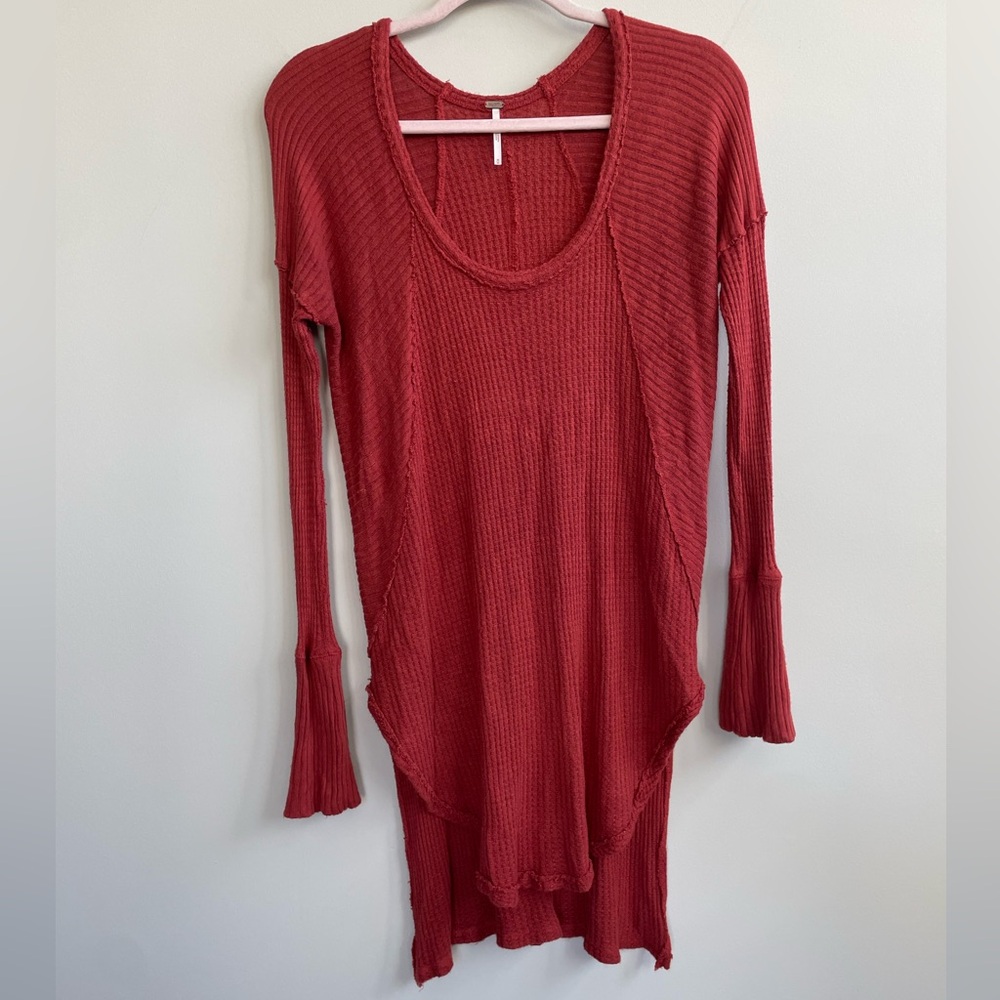 Free People Ventura Waffle Knit High Low Long Sleeve Tunic Top